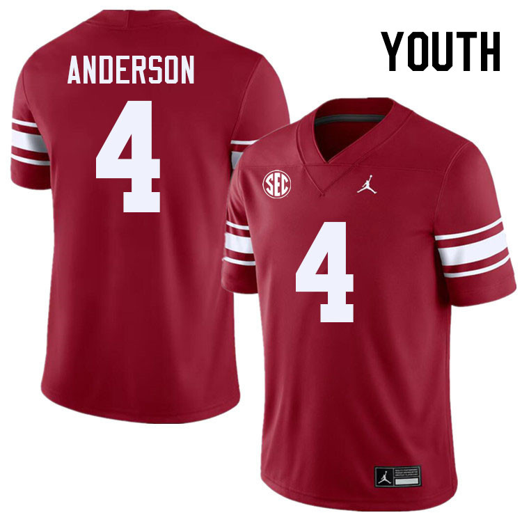 Youth #4 Nic Anderson Oklahoma Sooners 2024 SEC Conference College Football Jerseys-Throwback